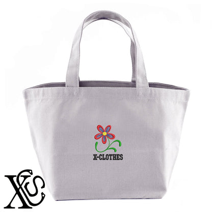 花5柄 刺繍 キャンバス生地 ランチ ミニ トートバッグ レディース メンズ【X-CLOTHES】オリジナル グッズ 刺繍 ワンポイント 雑貨【b Black Camel】【g Natural Gray】 【2植物ロゴ-植物】