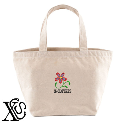 花5柄 刺繍 キャンバス生地 ランチ ミニ トートバッグ レディース メンズ【X-CLOTHES】オリジナル グッズ 刺繍 ワンポイント 雑貨【b Black Camel】【g Natural Gray】 【2植物ロゴ-植物】