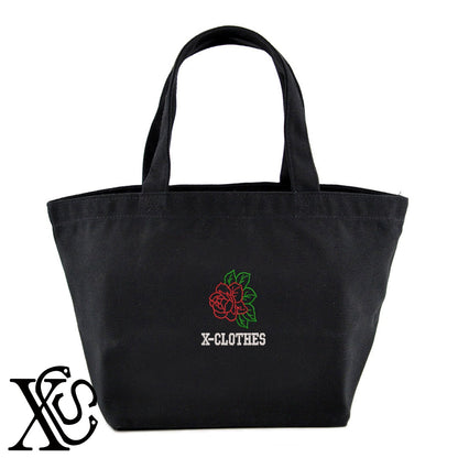 花6柄 刺繍 キャンバス生地 ランチ ミニ トートバッグ レディース メンズ【X-CLOTHES】オリジナル グッズ 刺繍 ワンポイント 雑貨【b Black Camel】【g Natural Gray】 【2植物ロゴ-植物】