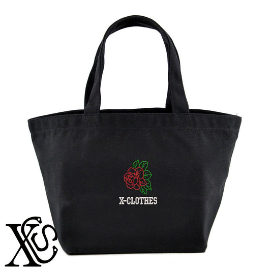 花6柄 刺繍 キャンバス生地 ランチ ミニ トートバッグ レディース メンズ【X-CLOTHES】オリジナル グッズ 刺繍 ワンポイント 雑貨【b Black Camel】【g Natural Gray】 【2植物ロゴ-植物】