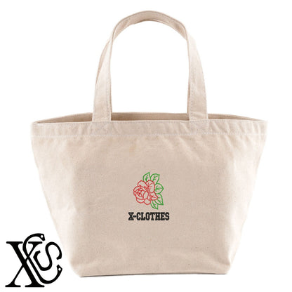 花6柄 刺繍 キャンバス生地 ランチ ミニ トートバッグ レディース メンズ【X-CLOTHES】オリジナル グッズ 刺繍 ワンポイント 雑貨【b Black Camel】【g Natural Gray】 【2植物ロゴ-植物】