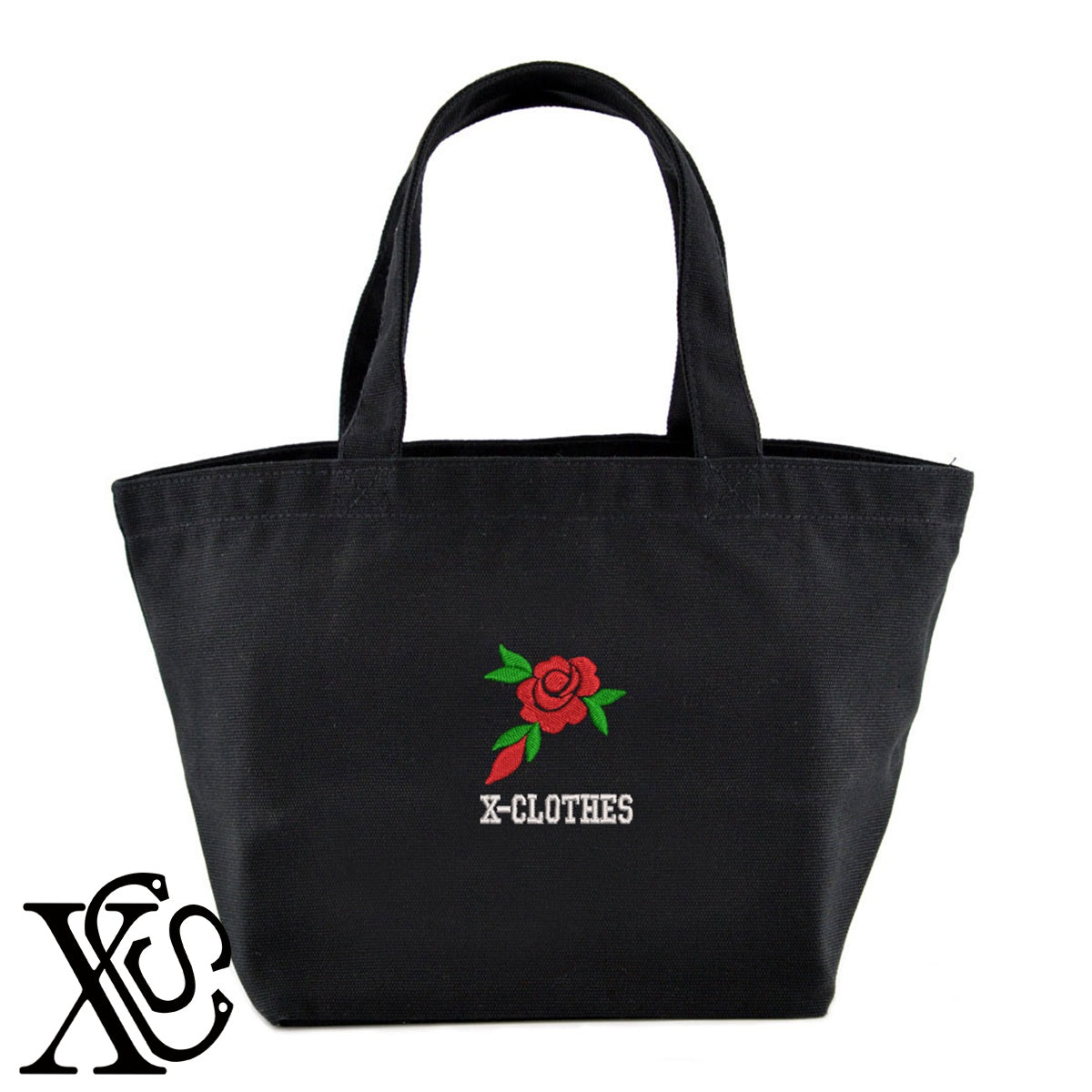 花7柄 刺繍 キャンバス生地 ランチ ミニ トートバッグ レディース メンズ【X-CLOTHES】オリジナル グッズ 刺繍 ワンポイント 雑貨【b Black Camel】【g Natural Gray】 【2植物ロゴ-植物】