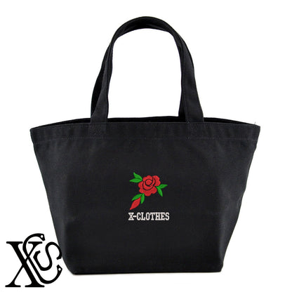 花7柄 刺繍 キャンバス生地 ランチ ミニ トートバッグ レディース メンズ【X-CLOTHES】オリジナル グッズ 刺繍 ワンポイント 雑貨【b Black Camel】【g Natural Gray】 【2植物ロゴ-植物】