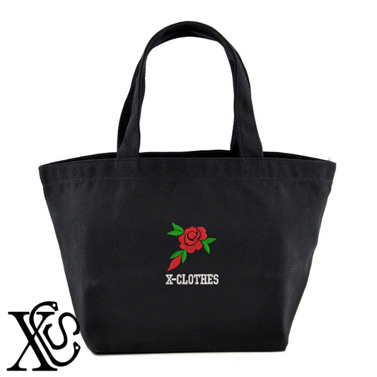 花7柄 刺繍 キャンバス生地 ランチ ミニ トートバッグ レディース メンズ【X-CLOTHES】オリジナル グッズ 刺繍 ワンポイント 雑貨【b Black Camel】【g Natural Gray】 【2植物ロゴ-植物】