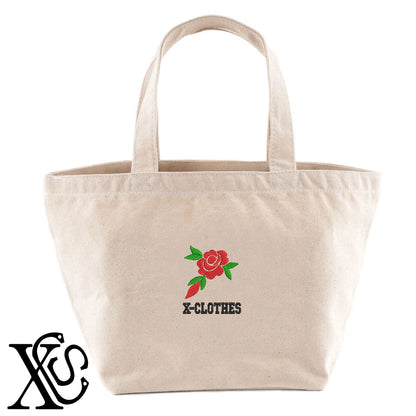 花7柄 刺繍 キャンバス生地 ランチ ミニ トートバッグ レディース メンズ【X-CLOTHES】オリジナル グッズ 刺繍 ワンポイント 雑貨【b Black Camel】【g Natural Gray】 【2植物ロゴ-植物】