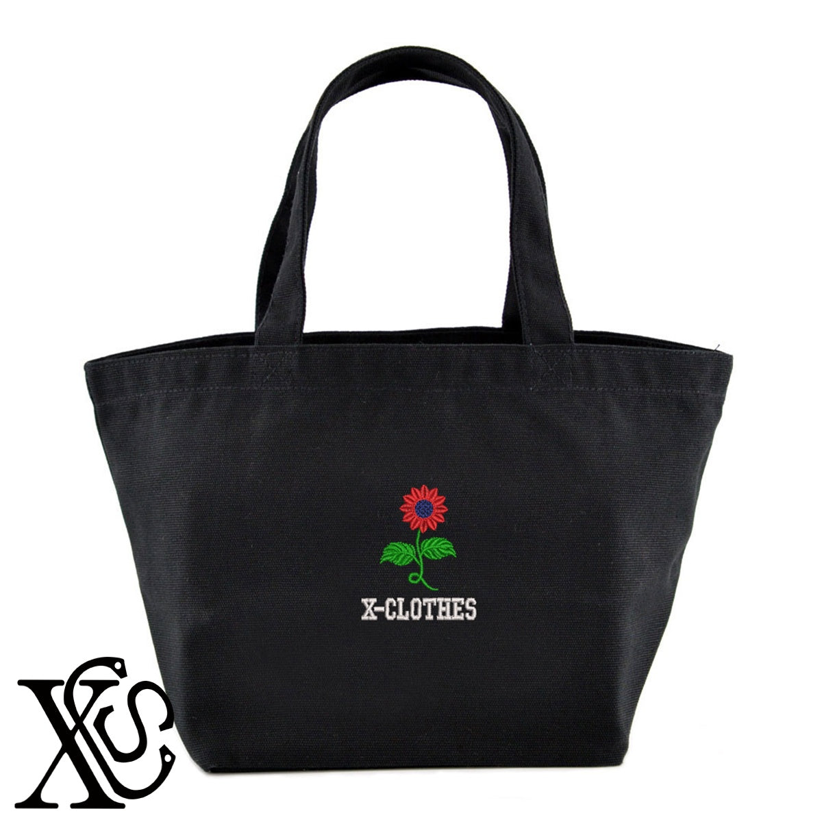 花8柄 刺繍 キャンバス生地 ランチ ミニ トートバッグ レディース メンズ【X-CLOTHES】オリジナル グッズ 刺繍 ワンポイント 雑貨【b Black Camel】【g Natural Gray】 【2植物ロゴ-植物】