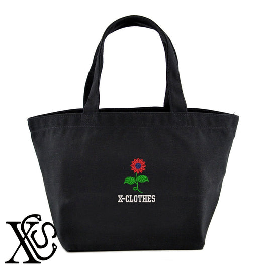 花8柄 刺繍 キャンバス生地 ランチ ミニ トートバッグ レディース メンズ【X-CLOTHES】オリジナル グッズ 刺繍 ワンポイント 雑貨【b Black Camel】【g Natural Gray】 【2植物ロゴ-植物】