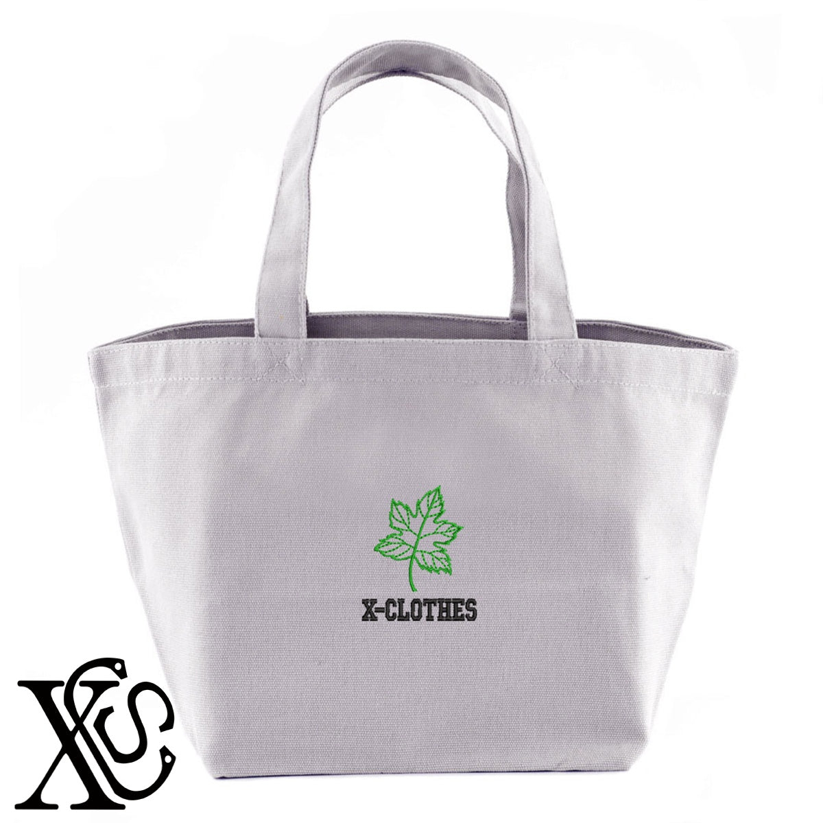 葉っぱ2柄 刺繍 キャンバス生地 ランチ ミニ トートバッグ レディース メンズ【X-CLOTHES】オリジナル グッズ 刺繍 ワンポイント 雑貨【b Black Camel】【g Natural Gray】 【2植物ロゴ-植物】