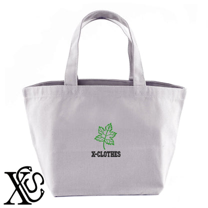 葉っぱ2柄 刺繍 キャンバス生地 ランチ ミニ トートバッグ レディース メンズ【X-CLOTHES】オリジナル グッズ 刺繍 ワンポイント 雑貨【b Black Camel】【g Natural Gray】 【2植物ロゴ-植物】