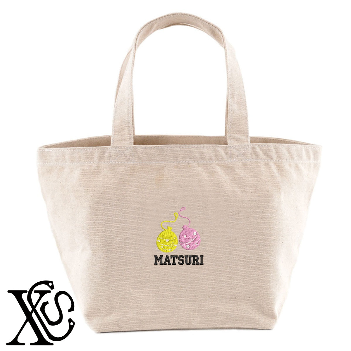 祭り6柄 刺繍 キャンバス生地 ランチ ミニ トートバッグ レディース メンズ【X-CLOTHES】オリジナル グッズ 刺繍 ワンポイント 雑貨【b Black Camel】【g Natural Gray】 【2植物ロゴ-祭り】