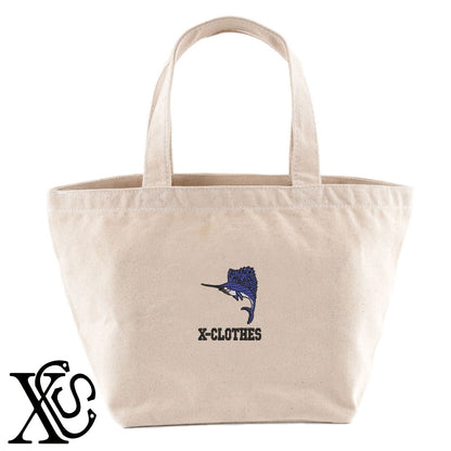 カジキ5柄 刺繍 キャンバス生地 ランチ ミニ トートバッグ レディース メンズ【X-CLOTHES】オリジナル グッズ 刺繍 ワンポイント 雑貨【b Black Camel】【g Natural Gray】 【2植物ロゴ-魚類】