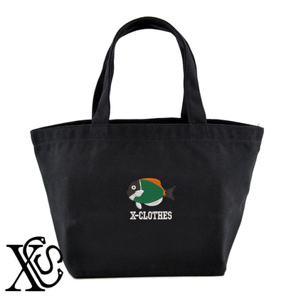 熱帯魚2柄 刺繍 キャンバス生地 ランチ ミニ トートバッグ レディース メンズ【X-CLOTHES】オリジナル グッズ 刺繍 ワンポイント 雑貨【b Black Camel】【g Natural Gray】 【2植物ロゴ-魚類】