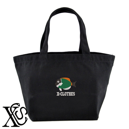 熱帯魚2柄 刺繍 キャンバス生地 ランチ ミニ トートバッグ レディース メンズ【X-CLOTHES】オリジナル グッズ 刺繍 ワンポイント 雑貨【b Black Camel】【g Natural Gray】 【2植物ロゴ-魚類】