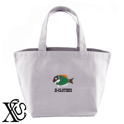 熱帯魚2柄 刺繍 キャンバス生地 ランチ ミニ トートバッグ レディース メンズ【X-CLOTHES】オリジナル グッズ 刺繍 ワンポイント 雑貨【b Black Camel】【g Natural Gray】 【2植物ロゴ-魚類】