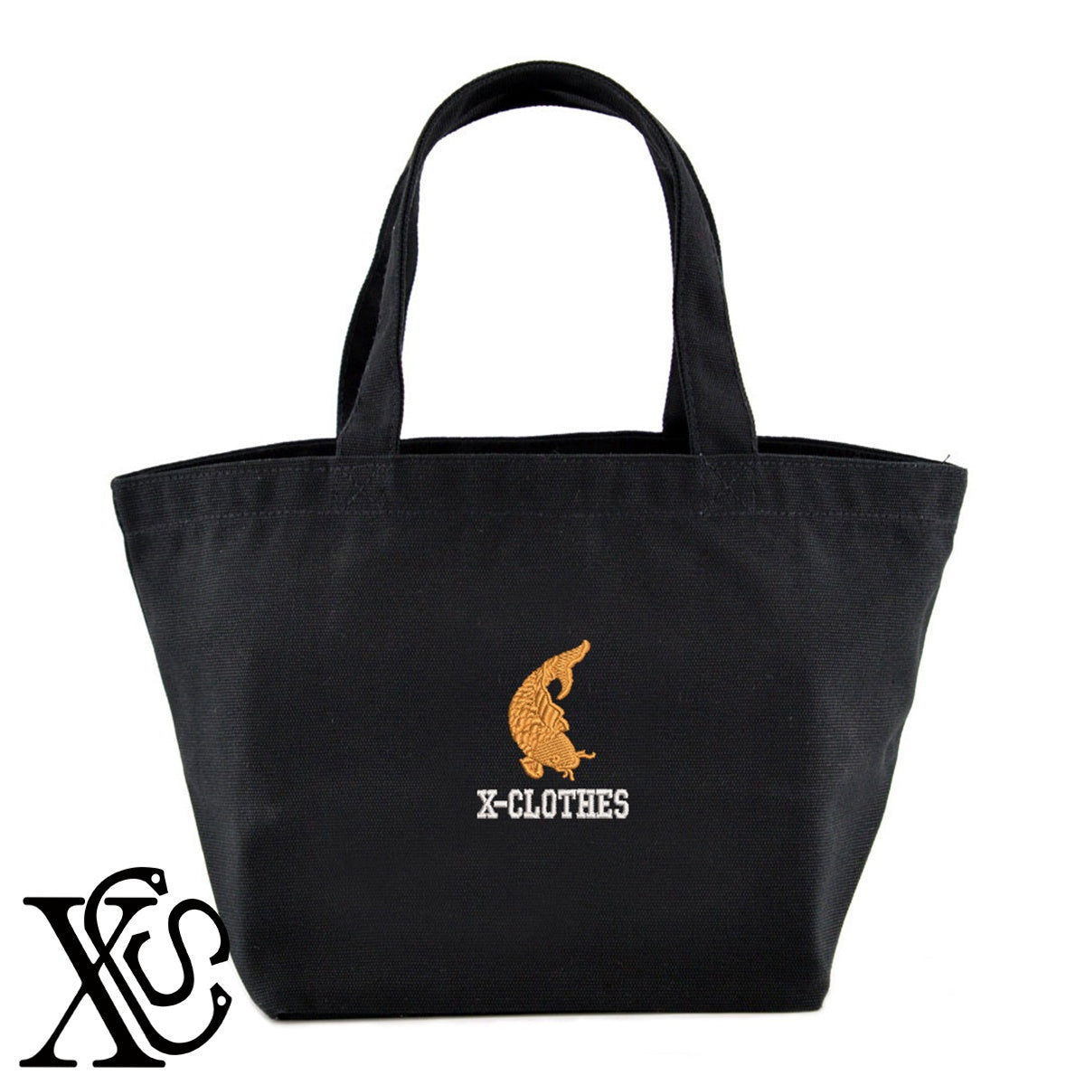 鯉2柄 刺繍 キャンバス生地 ランチ ミニ トートバッグ レディース メンズ【X-CLOTHES】オリジナル グッズ 刺繍 ワンポイント 雑貨【b Black Camel】【g Natural Gray】 【2植物ロゴ-魚類】