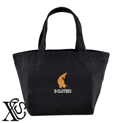 鯉2柄 刺繍 キャンバス生地 ランチ ミニ トートバッグ レディース メンズ【X-CLOTHES】オリジナル グッズ 刺繍 ワンポイント 雑貨【b Black Camel】【g Natural Gray】 【2植物ロゴ-魚類】