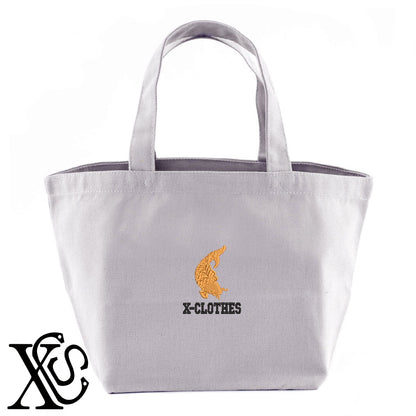 鯉2柄 刺繍 キャンバス生地 ランチ ミニ トートバッグ レディース メンズ【X-CLOTHES】オリジナル グッズ 刺繍 ワンポイント 雑貨【b Black Camel】【g Natural Gray】 【2植物ロゴ-魚類】