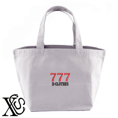 777柄 刺繍 キャンバス生地 ランチ ミニ トートバッグ レディース メンズ【X-CLOTHES】オリジナル グッズ 刺繍 ワンポイント 雑貨【b Black Camel】【g Natural Gray】 【3文字標識-3文字】
