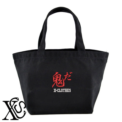 29鬼だ柄 刺繍 キャンバス生地 ランチ ミニ トートバッグ レディース メンズ【X-CLOTHES】オリジナル グッズ 刺繍 ワンポイント 雑貨【b Black Camel】【g Natural Gray】 【3文字標識-おもしろ文字】