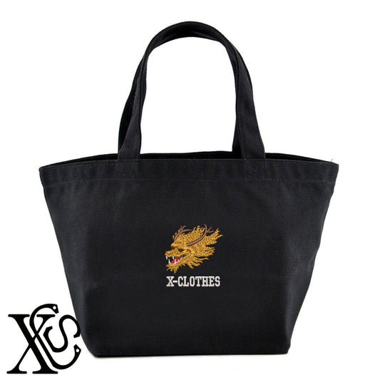 5辰柄 刺繍 キャンバス生地 ランチ ミニ トートバッグ レディース メンズ【X-CLOTHES】オリジナル グッズ 刺繍 ワンポイント 雑貨【b Black Camel】【g Natural Gray】 【3文字標識-干支】