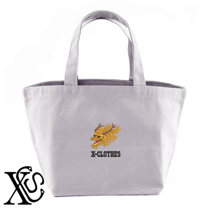 5辰柄 刺繍 キャンバス生地 ランチ ミニ トートバッグ レディース メンズ【X-CLOTHES】オリジナル グッズ 刺繍 ワンポイント 雑貨【b Black Camel】【g Natural Gray】 【3文字標識-干支】