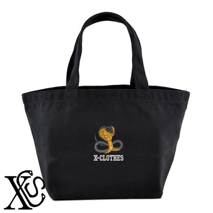 6巳柄 刺繍 キャンバス生地 ランチ ミニ トートバッグ レディース メンズ【X-CLOTHES】オリジナル グッズ 刺繍 ワンポイント 雑貨【b Black Camel】【g Natural Gray】 【3文字標識-干支】