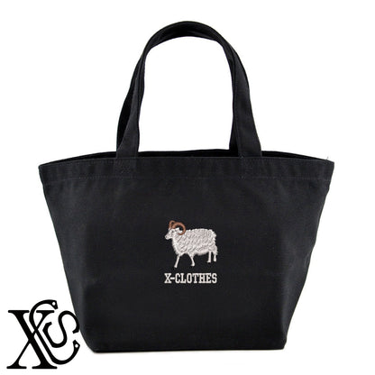 8未柄 刺繍 キャンバス生地 ランチ ミニ トートバッグ レディース メンズ【X-CLOTHES】オリジナル グッズ 刺繍 ワンポイント 雑貨【b Black Camel】【g Natural Gray】 【3文字標識-干支】