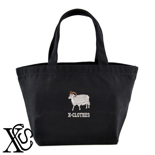 8未柄 刺繍 キャンバス生地 ランチ ミニ トートバッグ レディース メンズ【X-CLOTHES】オリジナル グッズ 刺繍 ワンポイント 雑貨【b Black Camel】【g Natural Gray】 【3文字標識-干支】