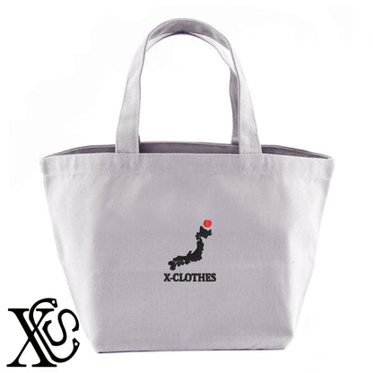 [j]小文字柄 刺繍 キャンバス生地 ランチ ミニ トートバッグ レディース メンズ【X-CLOTHES】オリジナル グッズ 刺繍 ワンポイント 雑貨【b Black Camel】【g Natural Gray】 【3文字標識-日本地図字】