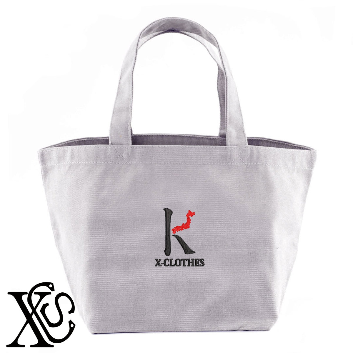 [K]大文字柄 刺繍 キャンバス生地 ランチ ミニ トートバッグ レディース メンズ【X-CLOTHES】オリジナル グッズ 刺繍 ワンポイント 雑貨【b Black Camel】【g Natural Gray】 【3文字標識-日本地図字】