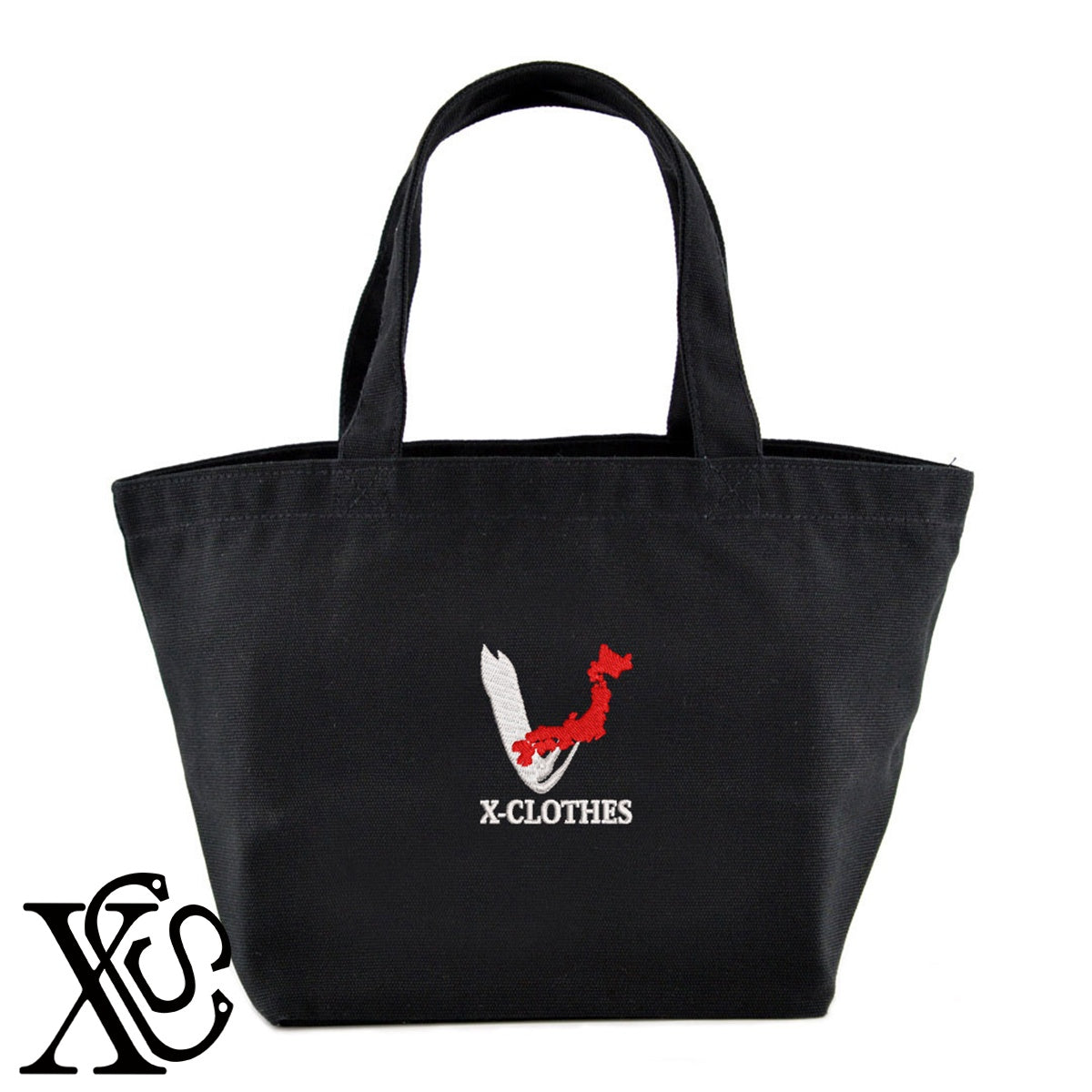 [v]小文字柄 刺繍 キャンバス生地 ランチ ミニ トートバッグ レディース メンズ【X-CLOTHES】オリジナル グッズ 刺繍 ワンポイント 雑貨【b Black Camel】【g Natural Gray】 【3文字標識-日本地図字】