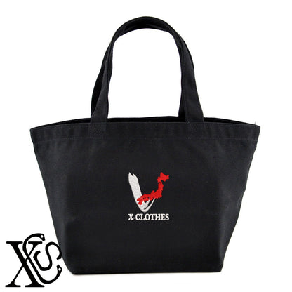 [v]小文字柄 刺繍 キャンバス生地 ランチ ミニ トートバッグ レディース メンズ【X-CLOTHES】オリジナル グッズ 刺繍 ワンポイント 雑貨【b Black Camel】【g Natural Gray】 【3文字標識-日本地図字】