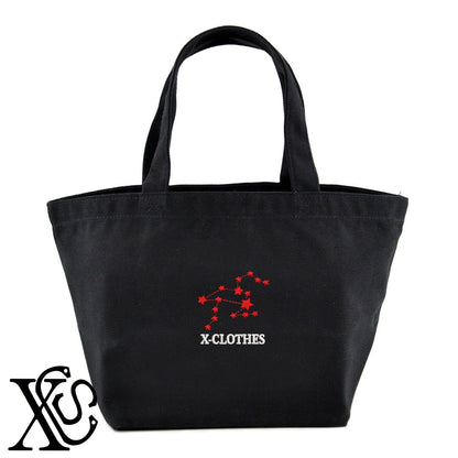 しし座柄 刺繍 キャンバス生地 ランチ ミニ トートバッグ レディース メンズ【X-CLOTHES】オリジナル グッズ 刺繍 ワンポイント 雑貨【b Black Camel】【g Natural Gray】 【3文字標識-星座】