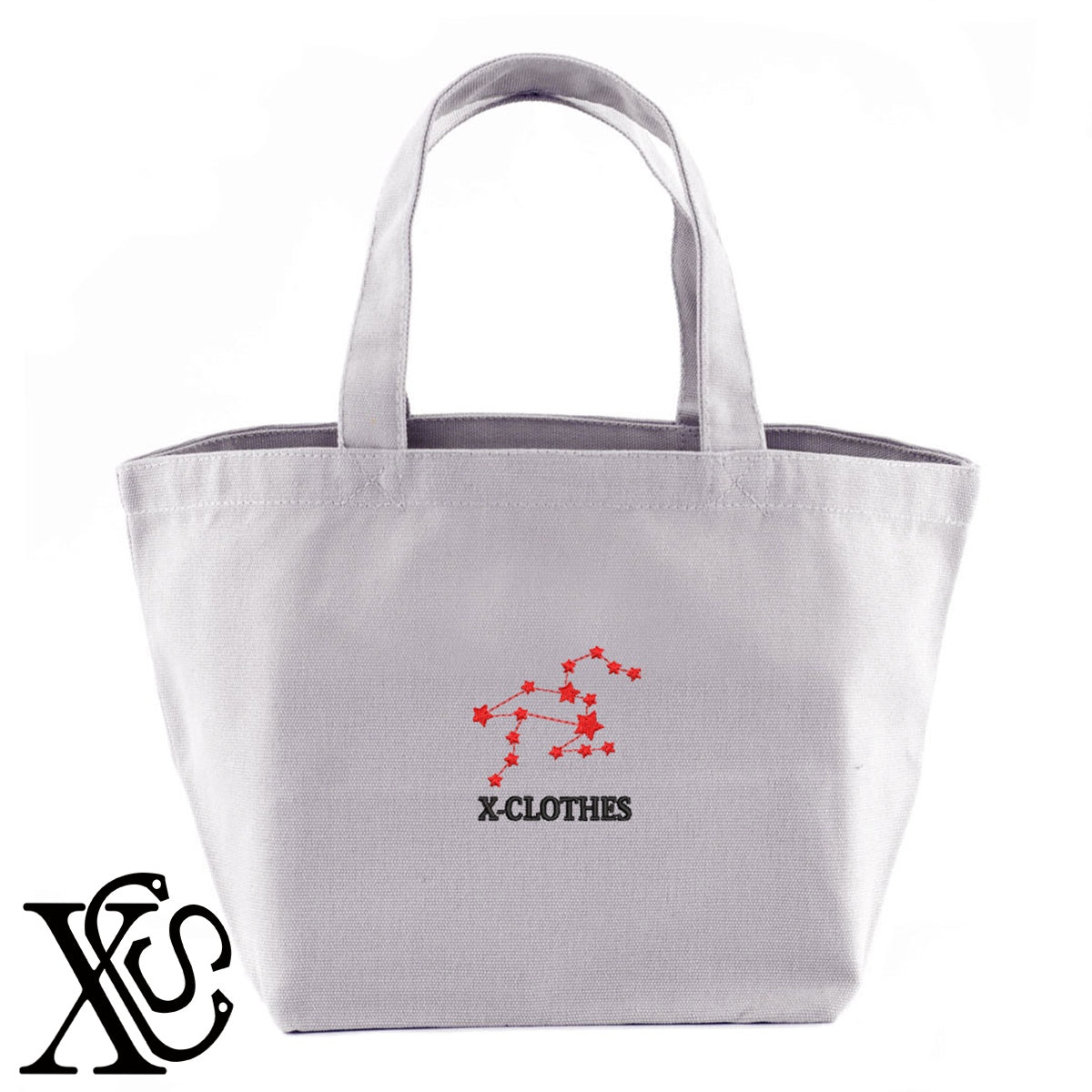 しし座柄 刺繍 キャンバス生地 ランチ ミニ トートバッグ レディース メンズ【X-CLOTHES】オリジナル グッズ 刺繍 ワンポイント 雑貨【b Black Camel】【g Natural Gray】 【3文字標識-星座】
