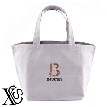 [B]さくら柄 刺繍 キャンバス生地 ランチ ミニ トートバッグ レディース メンズ【X-CLOTHES】オリジナル グッズ 刺繍 ワンポイント 雑貨【b Black Camel】【g Natural Gray】 【3文字標識-桜字】