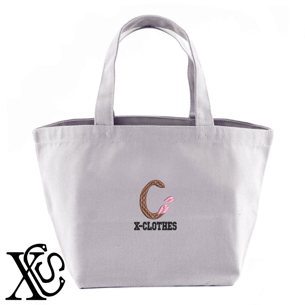 [C]さくら柄 刺繍 キャンバス生地 ランチ ミニ トートバッグ レディース メンズ【X-CLOTHES】オリジナル グッズ 刺繍 ワンポイント 雑貨【b Black Camel】【g Natural Gray】 【3文字標識-桜字】
