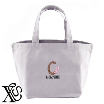 [C]さくら柄 刺繍 キャンバス生地 ランチ ミニ トートバッグ レディース メンズ【X-CLOTHES】オリジナル グッズ 刺繍 ワンポイント 雑貨【b Black Camel】【g Natural Gray】 【3文字標識-桜字】