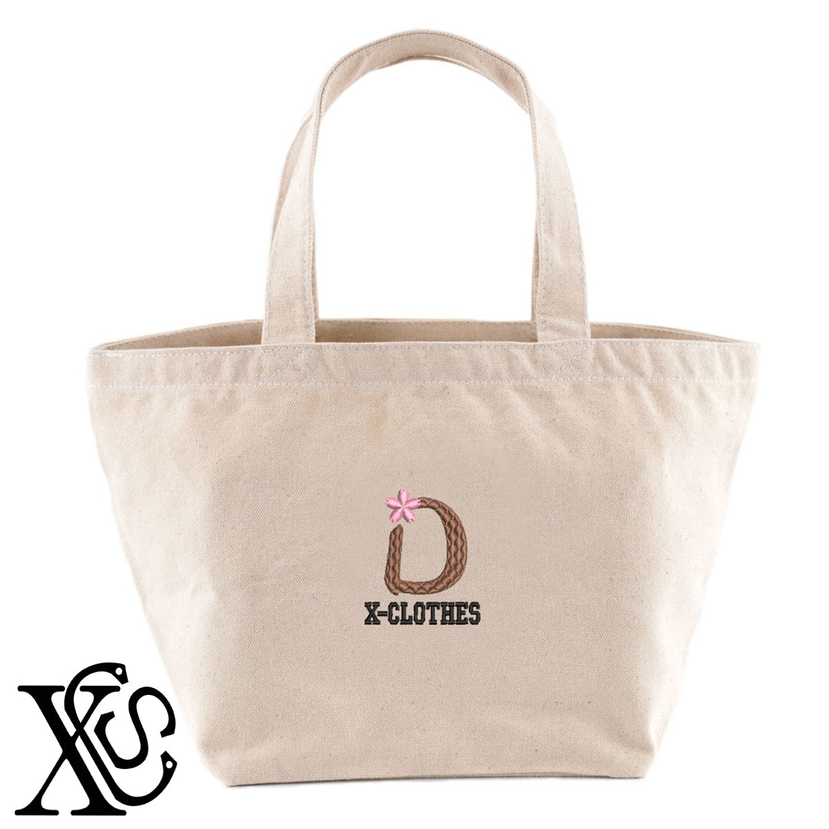 [D]さくら柄 刺繍 キャンバス生地 ランチ ミニ トートバッグ レディース メンズ【X-CLOTHES】オリジナル グッズ 刺繍 ワンポイント 雑貨【b Black Camel】【g Natural Gray】 【3文字標識-桜字】