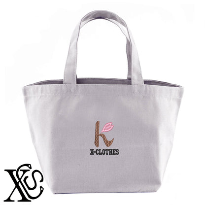 [K]さくら柄 刺繍 キャンバス生地 ランチ ミニ トートバッグ レディース メンズ【X-CLOTHES】オリジナル グッズ 刺繍 ワンポイント 雑貨【b Black Camel】【g Natural Gray】 【3文字標識-桜字】