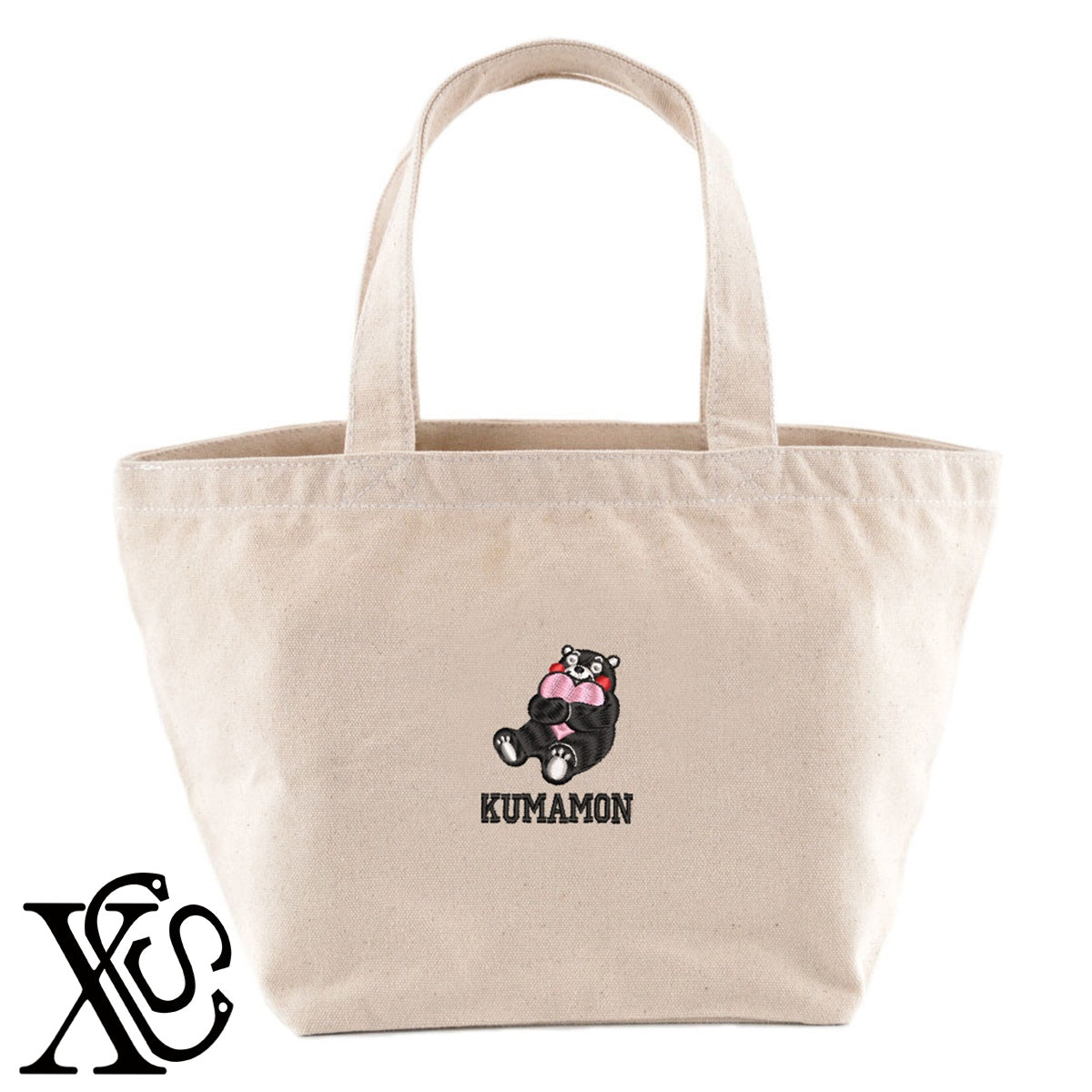 くまモン111柄 刺繍 キャンバス生地 ランチ ミニ トートバッグ レディース メンズ【X-CLOTHES】オリジナル グッズ 刺繍 ワンポイント 雑貨【b Black Camel】【g Natural Gray】 【4くまモン-A】