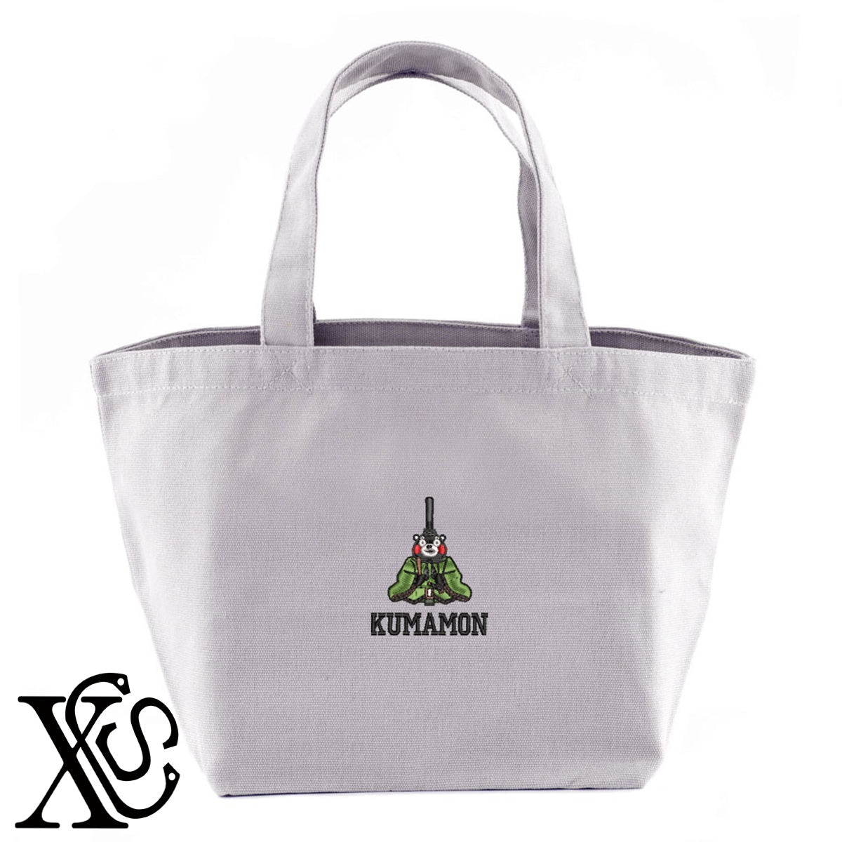 くまモン94柄 刺繍 キャンバス生地 ランチ ミニ トートバッグ レディース メンズ【X-CLOTHES】オリジナル グッズ 刺繍 ワンポイント 雑貨【b Black Camel】【g Natural Gray】 【4くまモン-A】