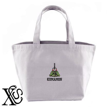 くまモン94柄 刺繍 キャンバス生地 ランチ ミニ トートバッグ レディース メンズ【X-CLOTHES】オリジナル グッズ 刺繍 ワンポイント 雑貨【b Black Camel】【g Natural Gray】 【4くまモン-A】