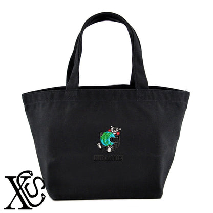 くまモン181-1柄 刺繍 キャンバス生地 ランチ ミニ トートバッグ レディース メンズ【X-CLOTHES】オリジナル グッズ 刺繍 ワンポイント 雑貨【b Black Camel】【g Natural Gray】 【4くまモン-B】