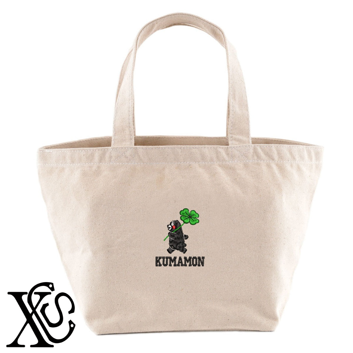 くまモン220柄 刺繍 キャンバス生地 ランチ ミニ トートバッグ レディース メンズ【X-CLOTHES】オリジナル グッズ 刺繍 ワンポイント 雑貨【b Black Camel】【g Natural Gray】 【4くまモン-B】
