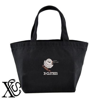 シマエナガ9柄 刺繍 キャンバス生地 ランチ ミニ トートバッグ レディース メンズ【X-CLOTHES】オリジナル グッズ 刺繍 ワンポイント 雑貨【b Black Camel】【g Natural Gray】 【6動物鳥魚-シマエナガ】