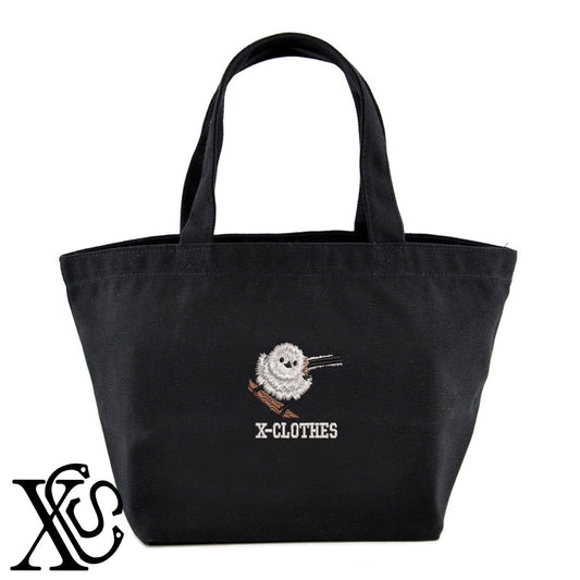 シマエナガ9柄 刺繍 キャンバス生地 ランチ ミニ トートバッグ レディース メンズ【X-CLOTHES】オリジナル グッズ 刺繍 ワンポイント 雑貨【b Black Camel】【g Natural Gray】 【6動物鳥魚-シマエナガ】