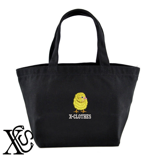 ひよこ3柄 刺繍 キャンバス生地 ランチ ミニ トートバッグ レディース メンズ【X-CLOTHES】オリジナル グッズ 刺繍 ワンポイント 雑貨【b Black Camel】【g Natural Gray】 【6動物鳥魚-家鳥】