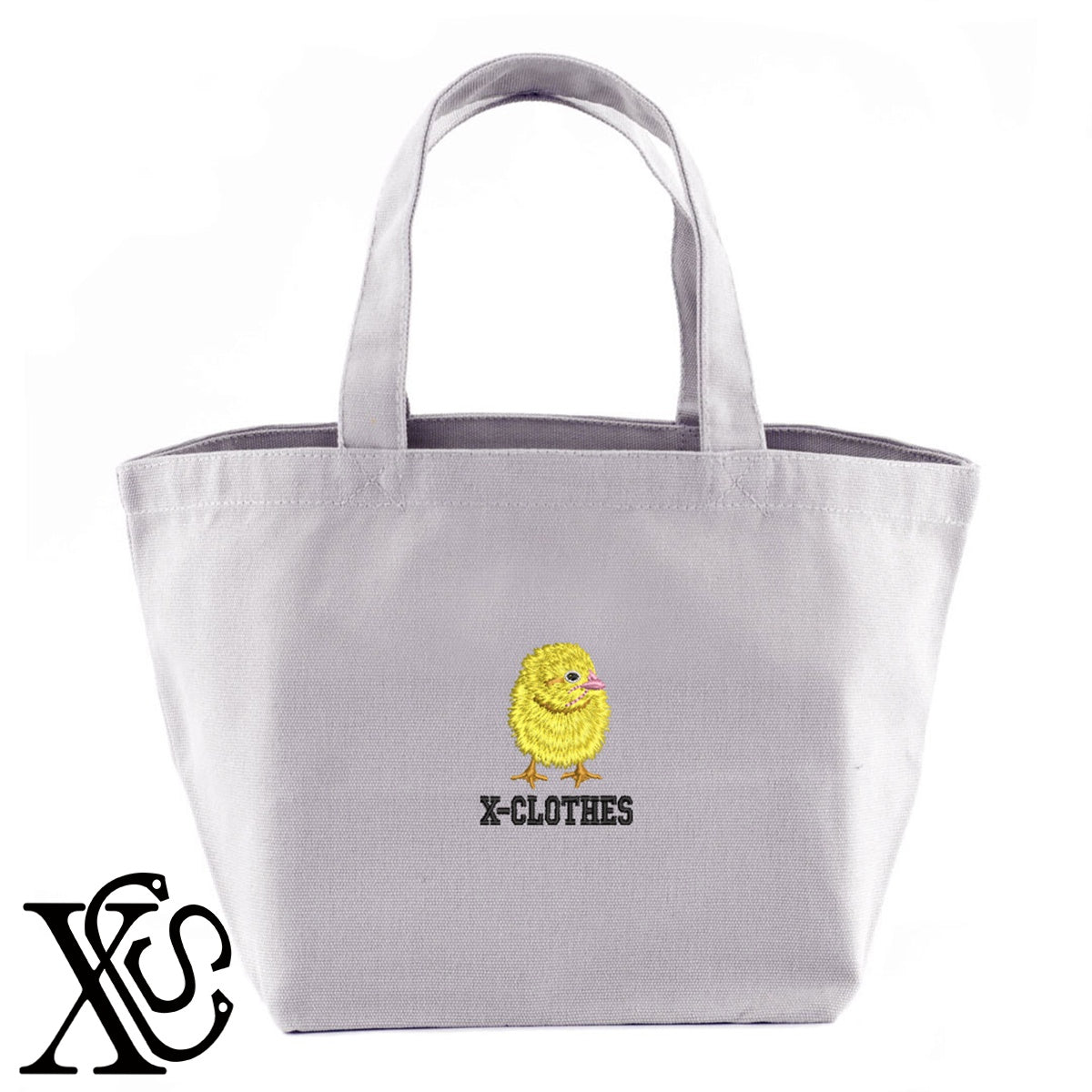 ひよこ3柄 刺繍 キャンバス生地 ランチ ミニ トートバッグ レディース メンズ【X-CLOTHES】オリジナル グッズ 刺繍 ワンポイント 雑貨【b Black Camel】【g Natural Gray】 【6動物鳥魚-家鳥】