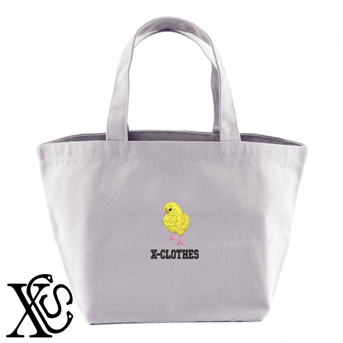 ひよこ4柄 刺繍 キャンバス生地 ランチ ミニ トートバッグ レディース メンズ【X-CLOTHES】オリジナル グッズ 刺繍 ワンポイント 雑貨【b Black Camel】【g Natural Gray】 【6動物鳥魚-家鳥】