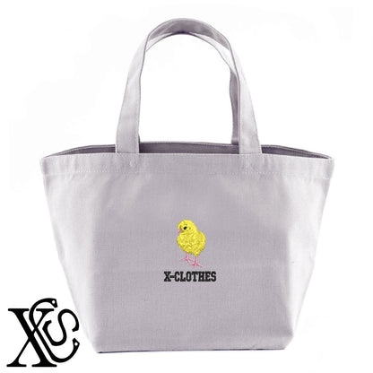 ひよこ4柄 刺繍 キャンバス生地 ランチ ミニ トートバッグ レディース メンズ【X-CLOTHES】オリジナル グッズ 刺繍 ワンポイント 雑貨【b Black Camel】【g Natural Gray】 【6動物鳥魚-家鳥】